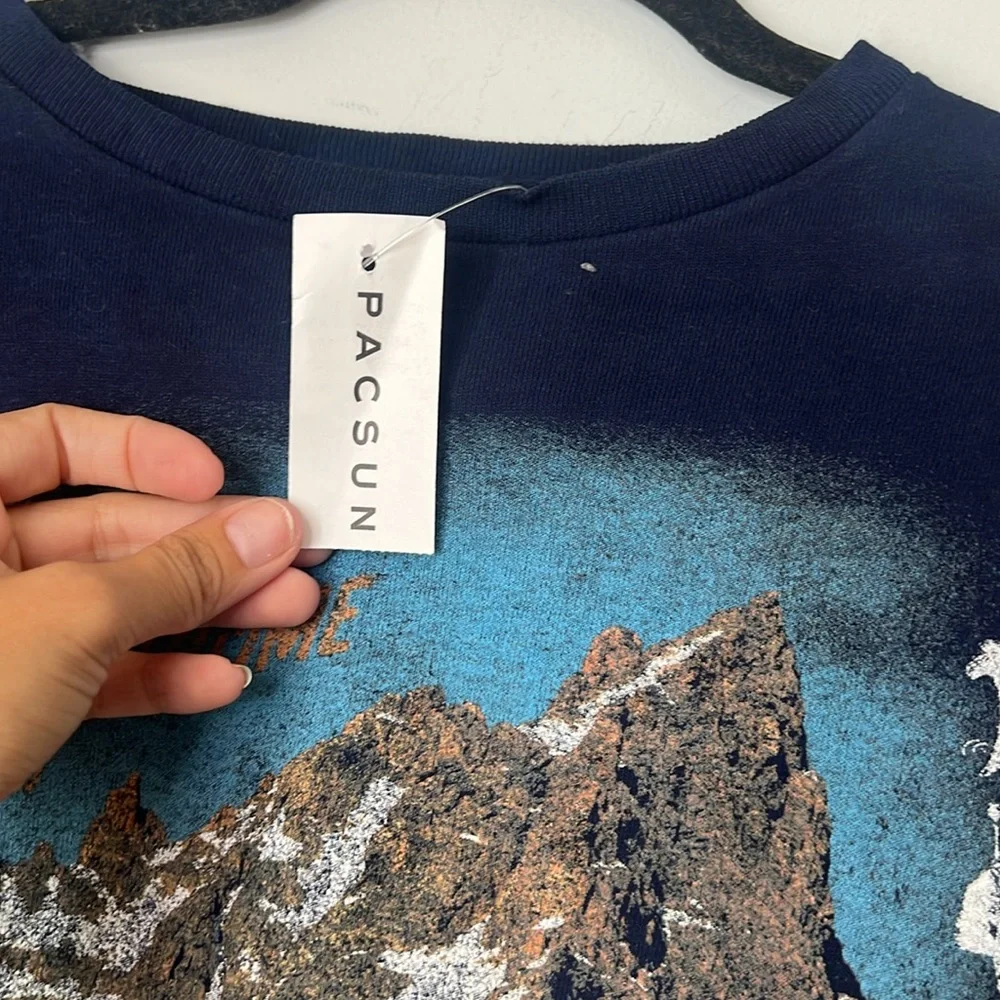 NWT PacSun Men's Wild Wyoming Tie-Dye‎ Long Sleeve Shirt Navy Red Yellow Medium